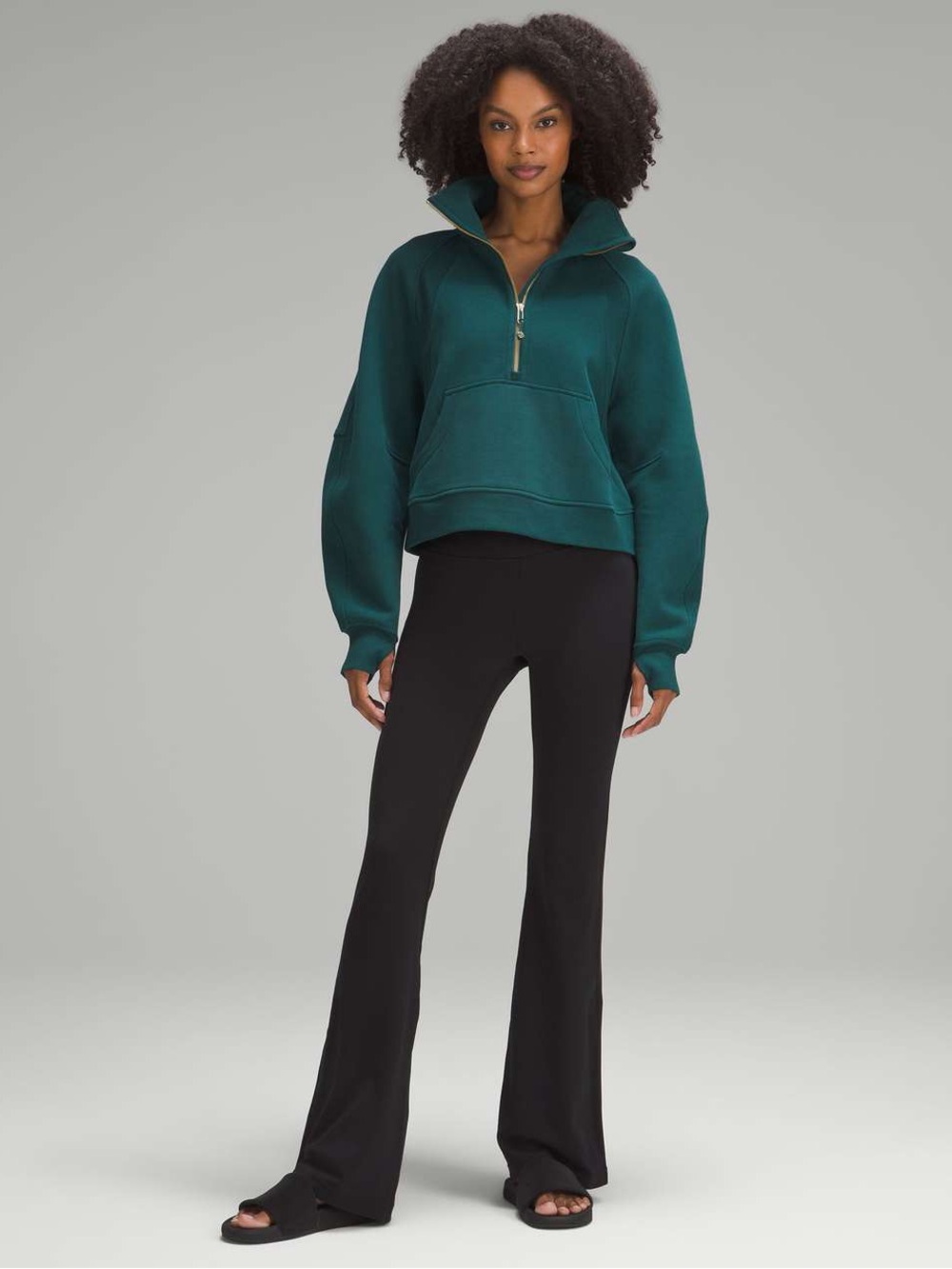 Lululemon Scuba Oversized Funnel Neck Half Zip Storm Teal Gold XS Small Cropped - Picture 2 of 8